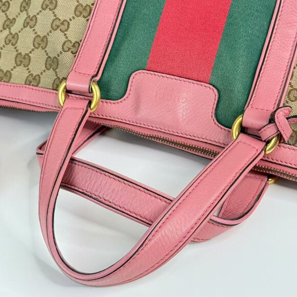 Gucci GG Logo Supreme Shoulder Bag Crossbody with Pink Trim and Green Red Stripe - Picture 6 of 9